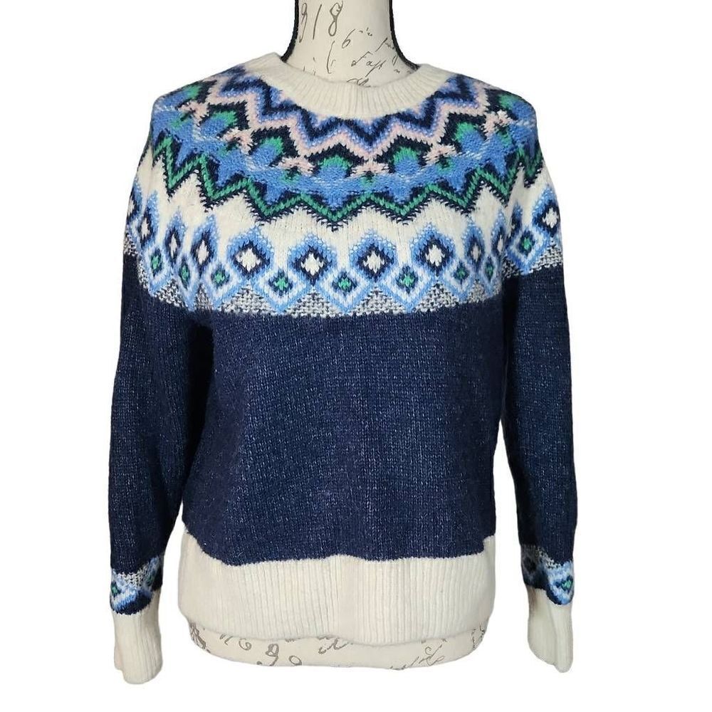 Old Navy Women's Size Medium Blue White Crew Neck Thick Cozy Sweater
